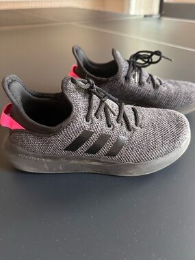 adidas Kids Black Knit Sneakers with Pink Heel Tab Accent